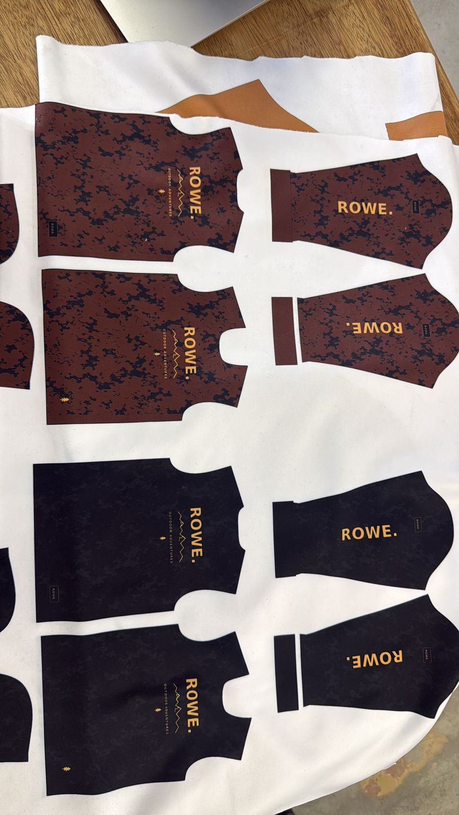 Branded garment panels ready for DTF printing and embroidery