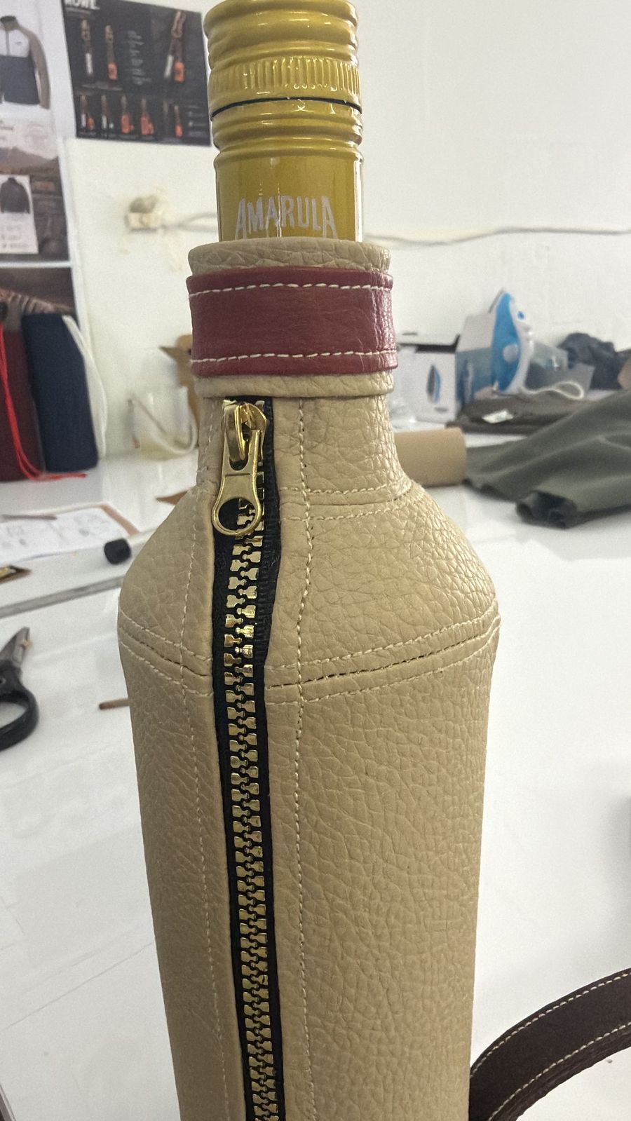 Handmade leather bottle koozie for corporate gifting