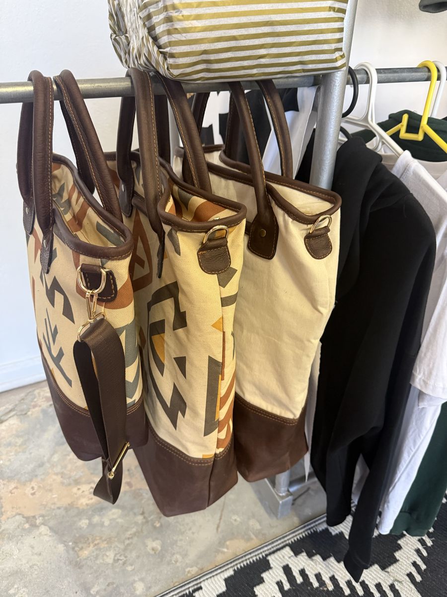 Canvas and leather tote bags made in the Eli & Co workshop